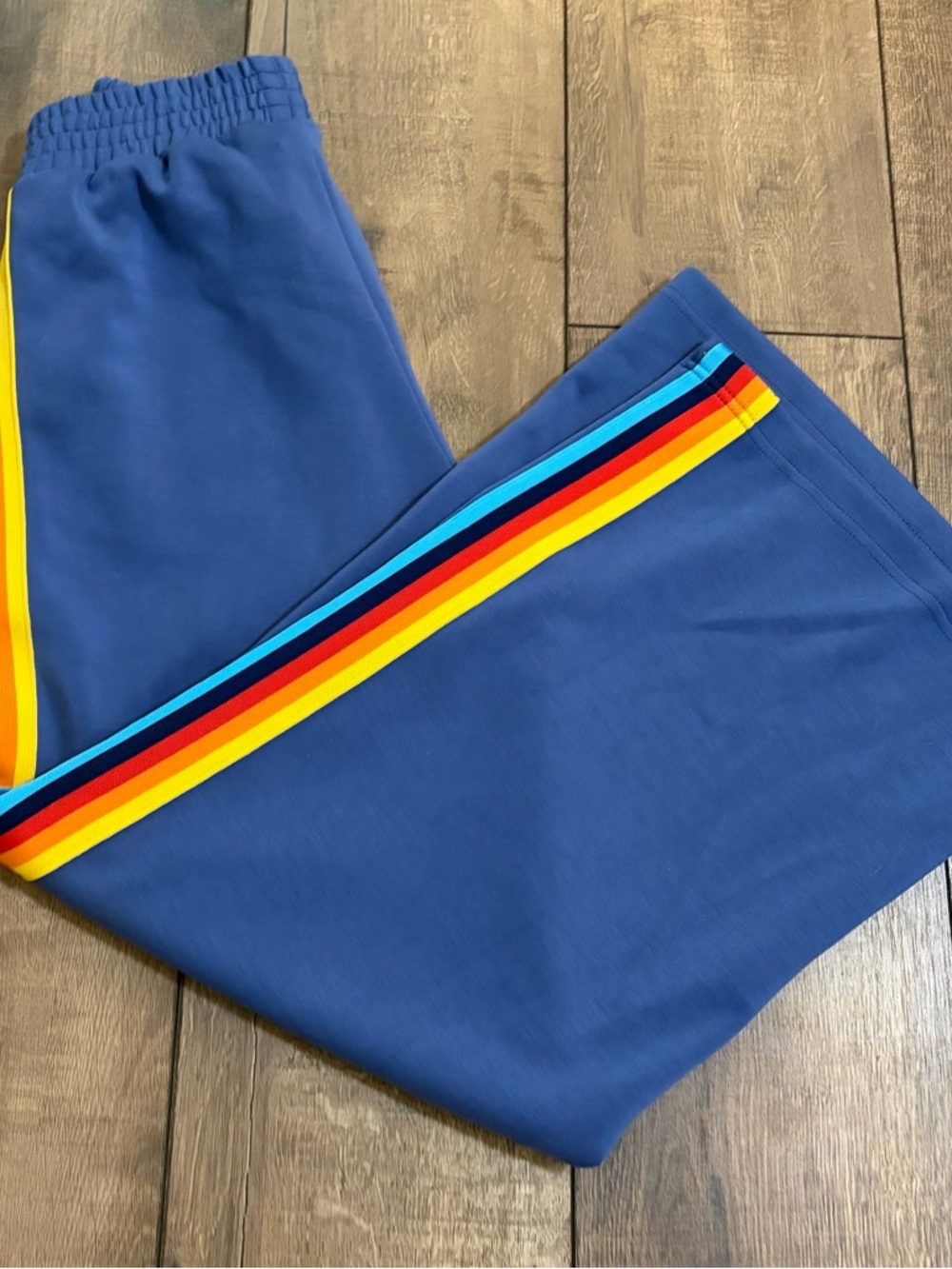 Aldi Blue Track Pants with Rainbow Side Stripe